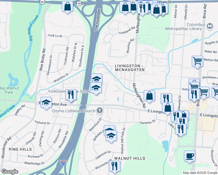 map of restaurants, bars, coffee shops, grocery stores, and more near 1745 Sun Apple Way in Columbus