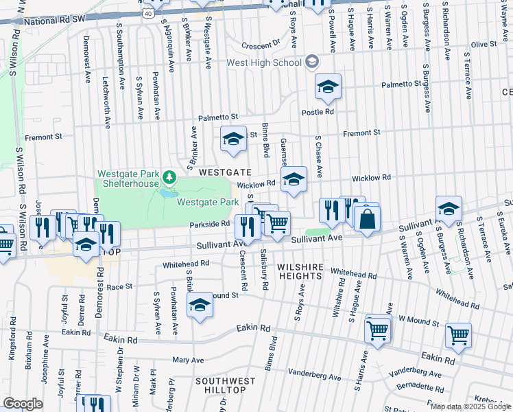 map of restaurants, bars, coffee shops, grocery stores, and more near 461 South Huron Avenue in Columbus