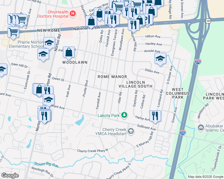 map of restaurants, bars, coffee shops, grocery stores, and more near 336 Woodlawn Avenue in Columbus