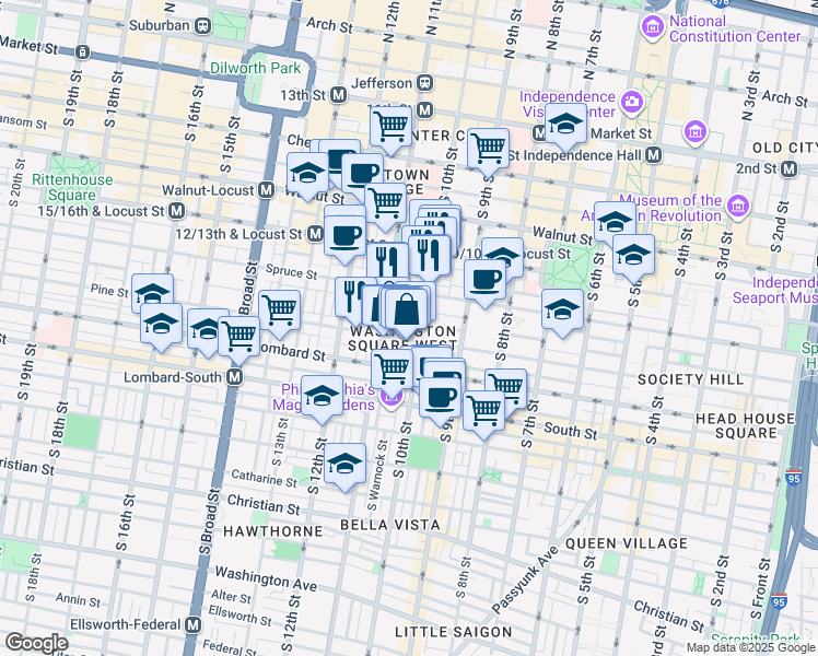 map of restaurants, bars, coffee shops, grocery stores, and more near 1008 Clinton Street in Philadelphia