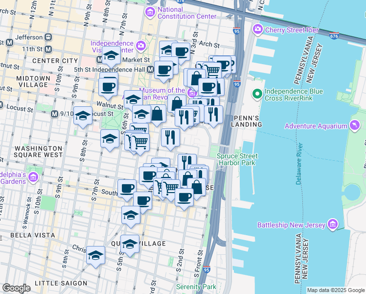 map of restaurants, bars, coffee shops, grocery stores, and more near 248 Locust Street in Philadelphia