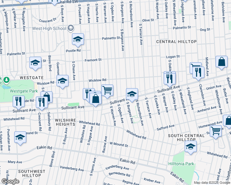 map of restaurants, bars, coffee shops, grocery stores, and more near 479 South Ogden Avenue in Columbus