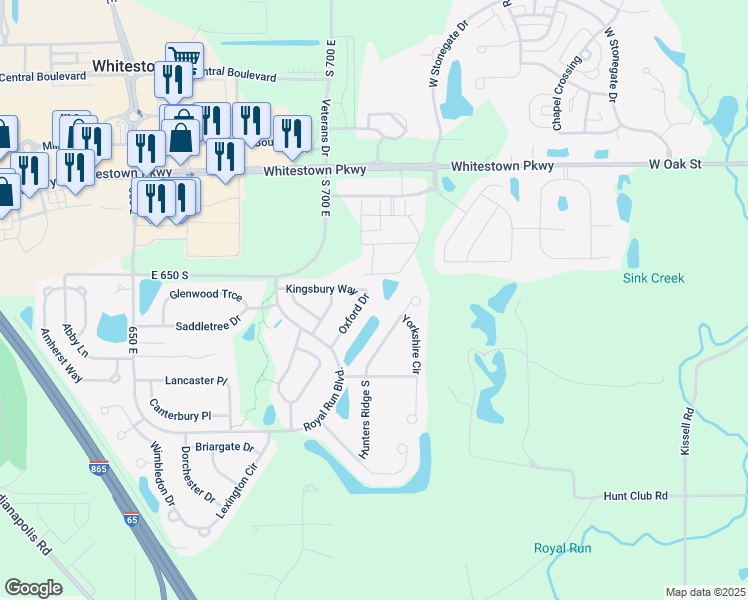 map of restaurants, bars, coffee shops, grocery stores, and more near 6514 Oxford Drive in Zionsville