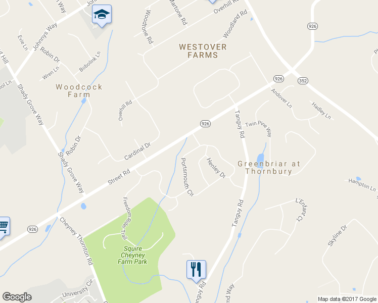 map of restaurants, bars, coffee shops, grocery stores, and more near 14 Portsmouth Circle in Glen Mills