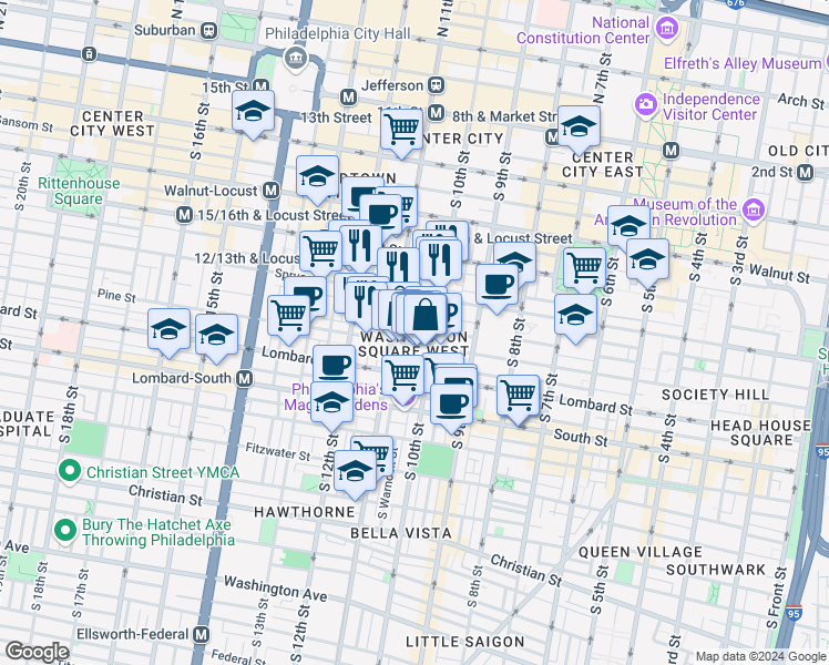 map of restaurants, bars, coffee shops, grocery stores, and more near 1014 Clinton Street in Philadelphia