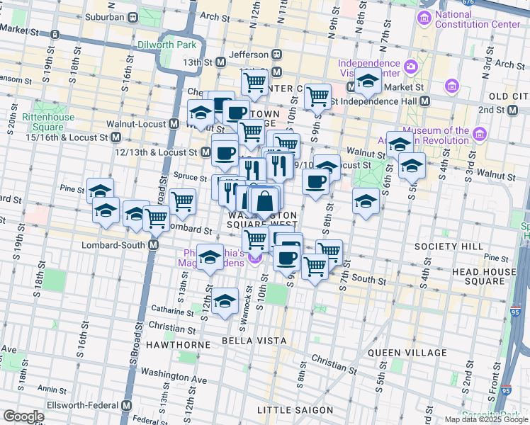 map of restaurants, bars, coffee shops, grocery stores, and more near 1010 Clinton Street in Philadelphia
