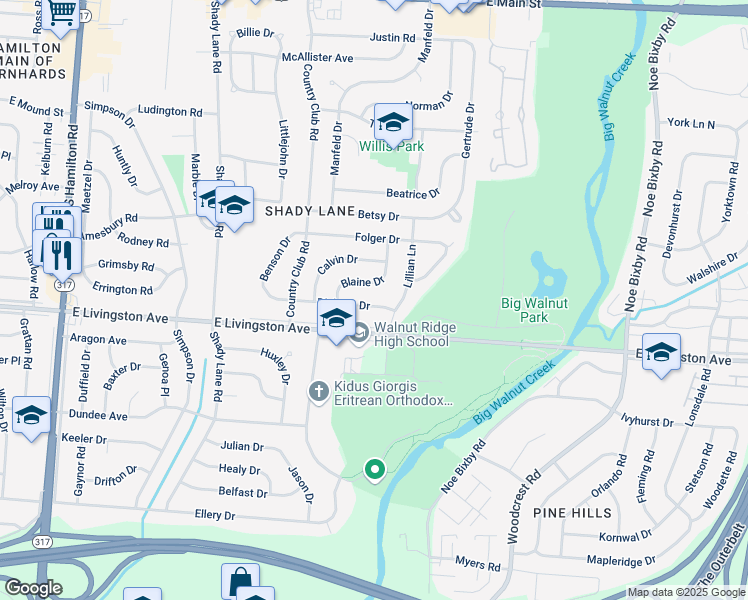 map of restaurants, bars, coffee shops, grocery stores, and more near 4902 Dickens Drive in Columbus