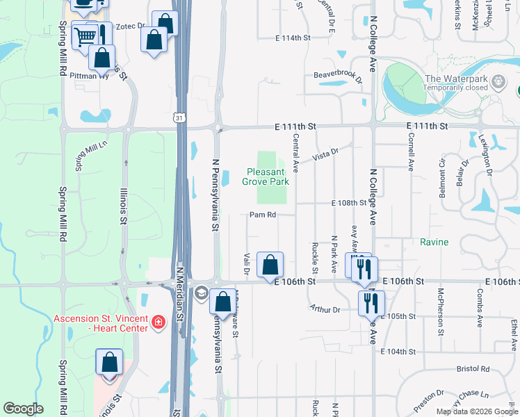 map of restaurants, bars, coffee shops, grocery stores, and more near 226 Pam Road in Indianapolis