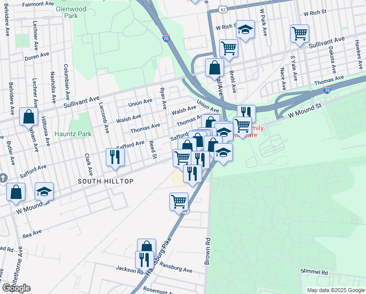map of restaurants, bars, coffee shops, grocery stores, and more near 1550 West Mound Street in Columbus