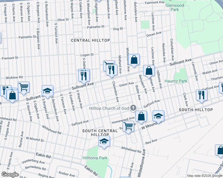map of restaurants, bars, coffee shops, grocery stores, and more near 515 Clarendon Avenue in Columbus