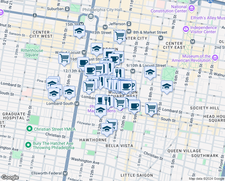 map of restaurants, bars, coffee shops, grocery stores, and more near in Philadelphia