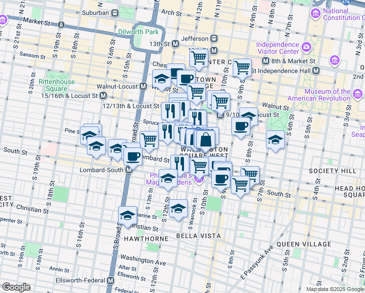 map of restaurants, bars, coffee shops, grocery stores, and more near in Philadelphia