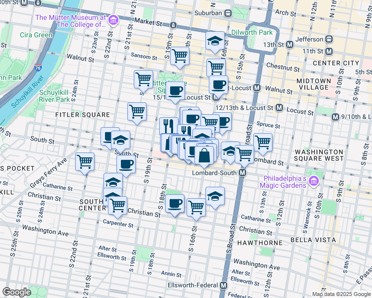 map of restaurants, bars, coffee shops, grocery stores, and more near in Philadelphia