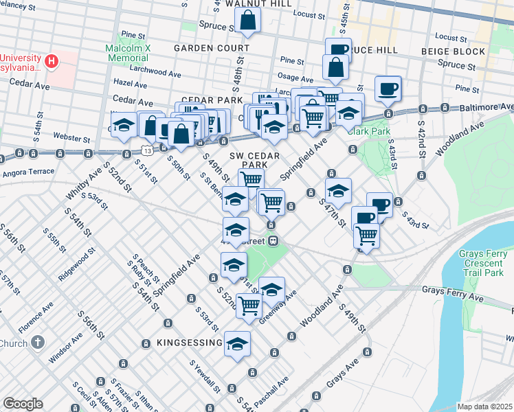 map of restaurants, bars, coffee shops, grocery stores, and more near in Philadelphia