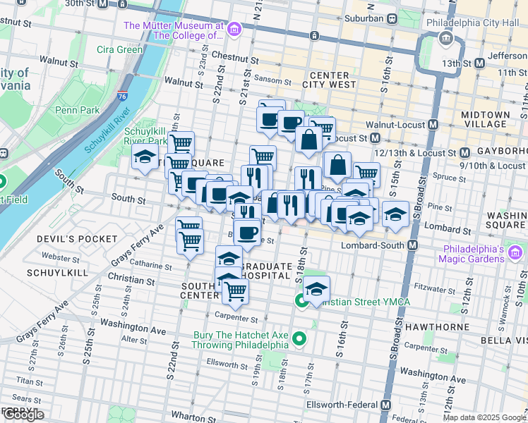 map of restaurants, bars, coffee shops, grocery stores, and more near 1913 Rodman Street in Philadelphia