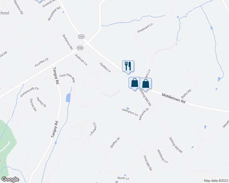 map of restaurants, bars, coffee shops, grocery stores, and more near 65 Twin Pine Way in Glen Mills
