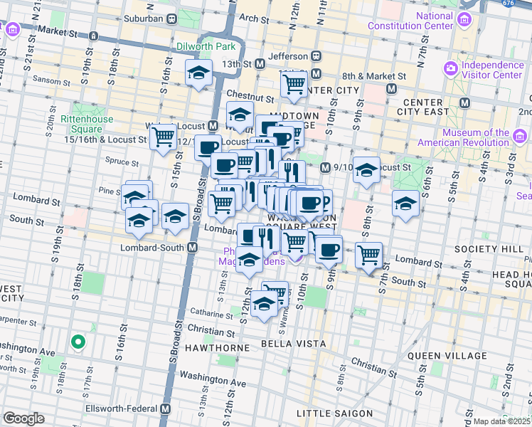 map of restaurants, bars, coffee shops, grocery stores, and more near in Philadelphia