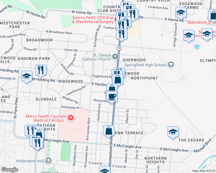 map of restaurants, bars, coffee shops, grocery stores, and more near 118 5th Street in Springfield