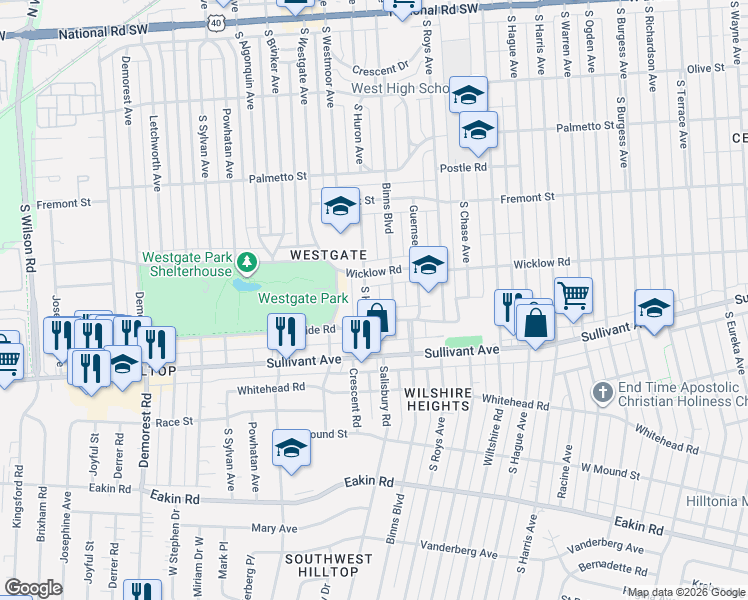 map of restaurants, bars, coffee shops, grocery stores, and more near 461 South Huron Avenue in Columbus