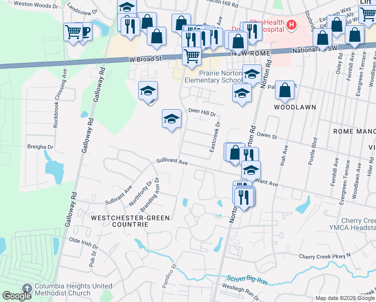 map of restaurants, bars, coffee shops, grocery stores, and more near 5614 High Arbor Drive in Galloway