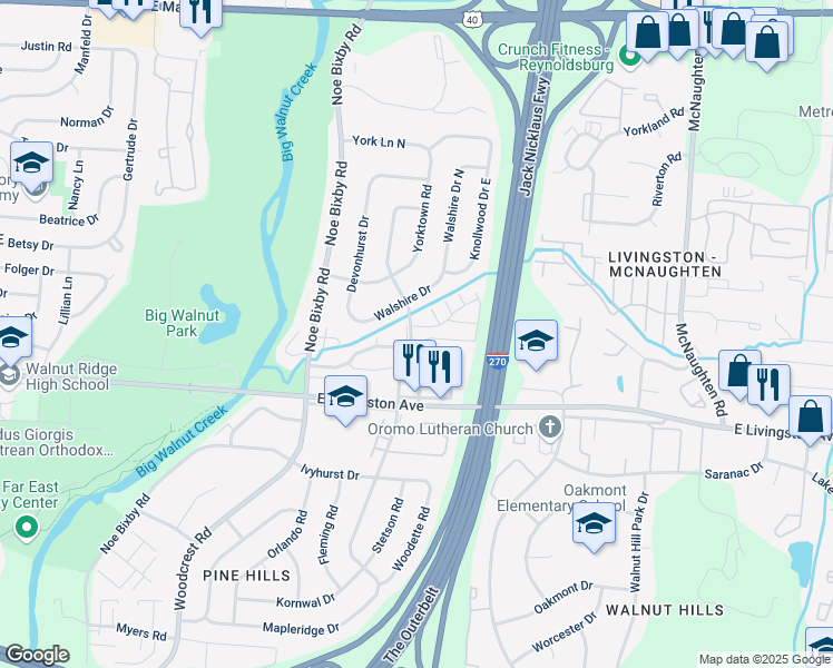 map of restaurants, bars, coffee shops, grocery stores, and more near 1588 Lonsdale Road in Columbus