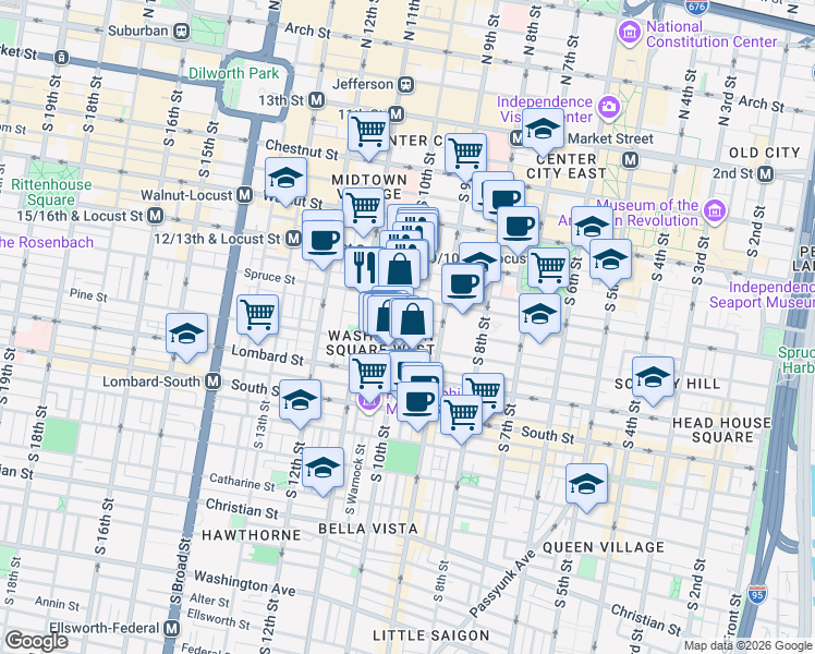 map of restaurants, bars, coffee shops, grocery stores, and more near 931 Clinton Street in Philadelphia