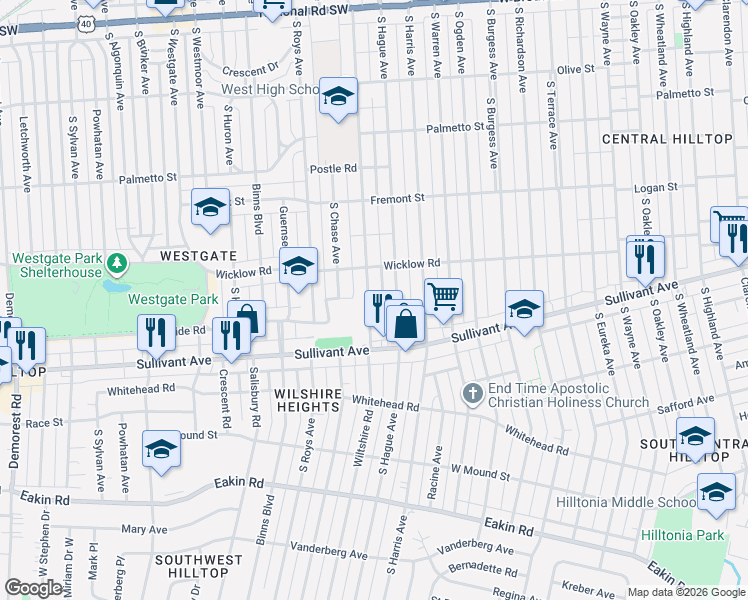 map of restaurants, bars, coffee shops, grocery stores, and more near 464 South Powell Avenue in Columbus