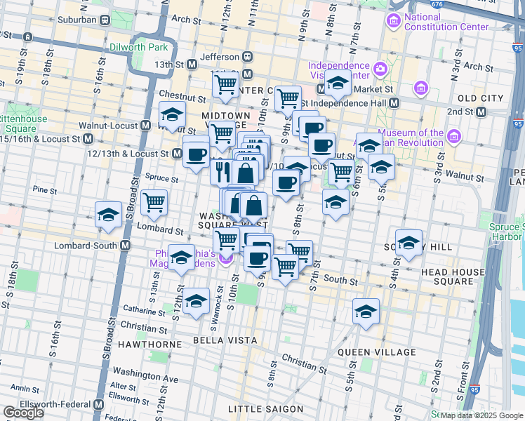 map of restaurants, bars, coffee shops, grocery stores, and more near 913 Clinton Street in Philadelphia