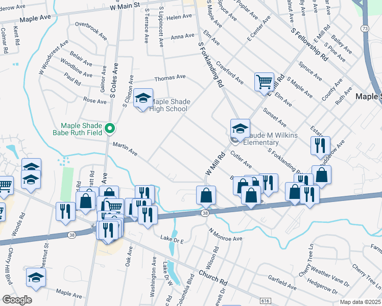 map of restaurants, bars, coffee shops, grocery stores, and more near 466 Buttonwood Avenue in Maple Shade