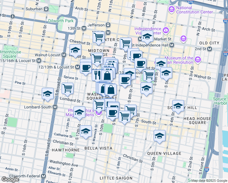 map of restaurants, bars, coffee shops, grocery stores, and more near in Philadelphia