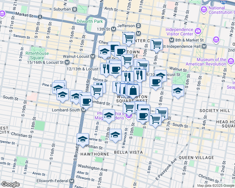 map of restaurants, bars, coffee shops, grocery stores, and more near in Philadelphia