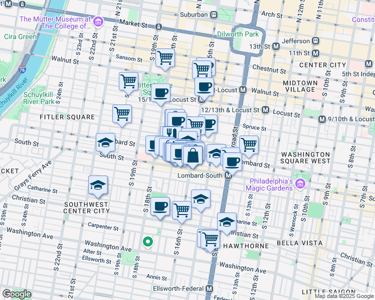 map of restaurants, bars, coffee shops, grocery stores, and more near in Philadelphia