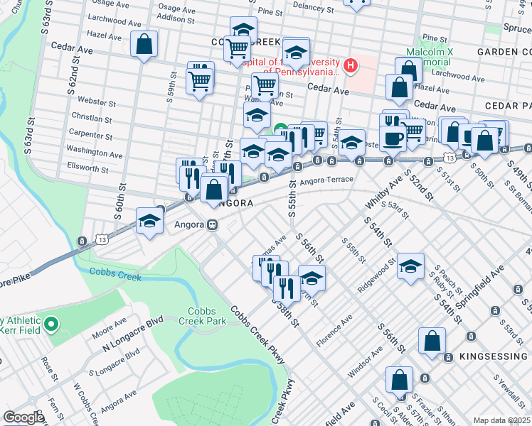 map of restaurants, bars, coffee shops, grocery stores, and more near 1008 South Ithan Street in Philadelphia