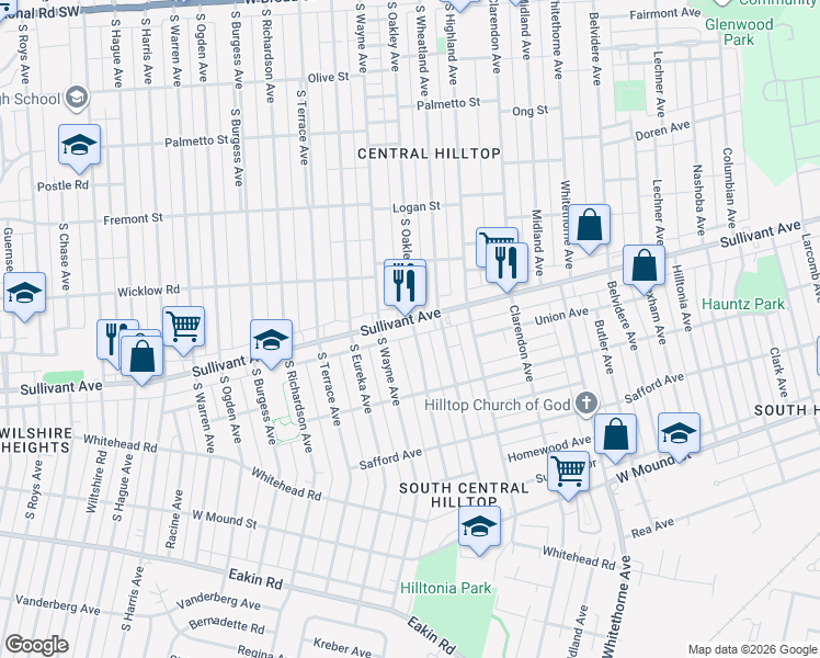 map of restaurants, bars, coffee shops, grocery stores, and more near in Columbus