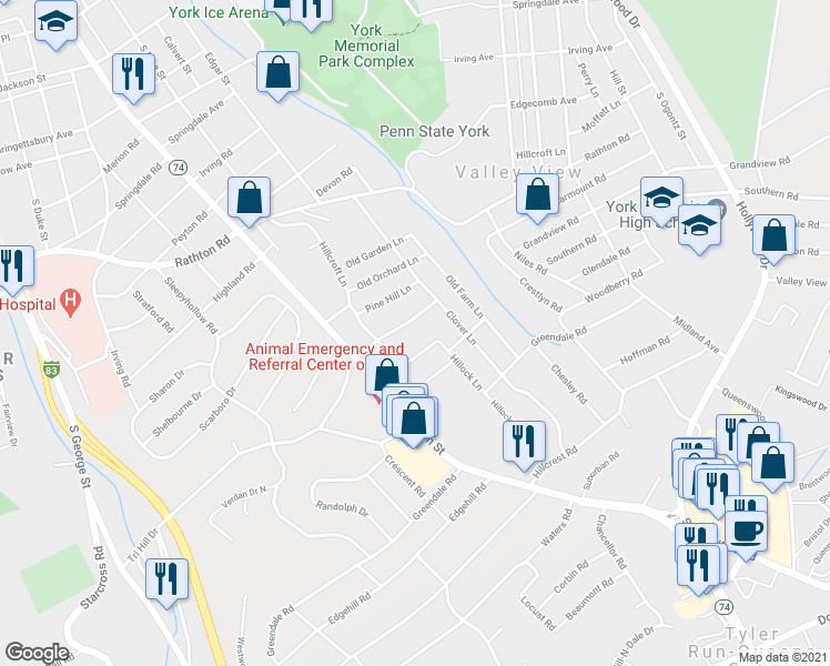 map of restaurants, bars, coffee shops, grocery stores, and more near 340 Lambeth Walk in York