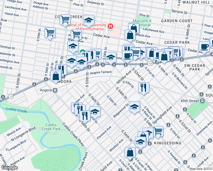 map of restaurants, bars, coffee shops, grocery stores, and more near 914 South Yewdall Street in Philadelphia