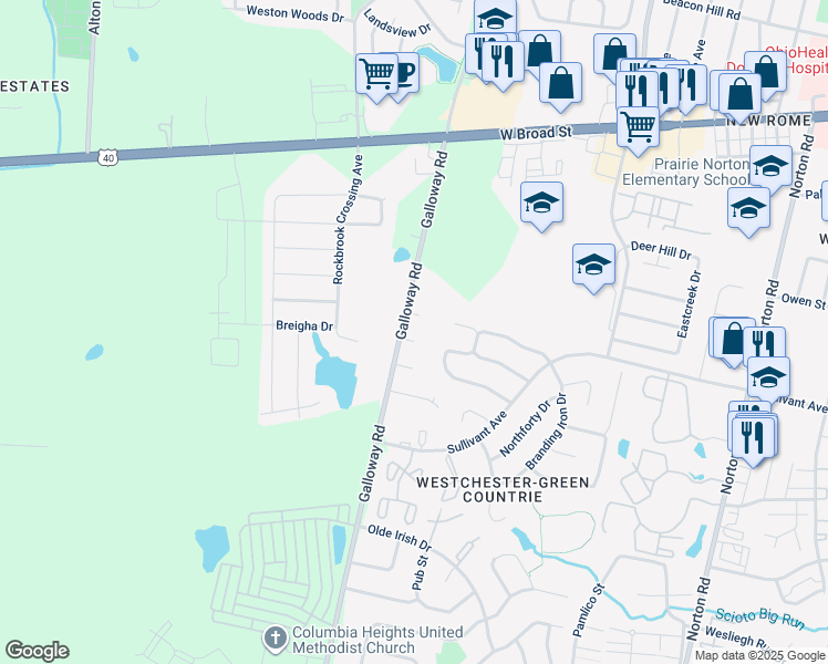 map of restaurants, bars, coffee shops, grocery stores, and more near 5788 Ivy Green Court in Galloway
