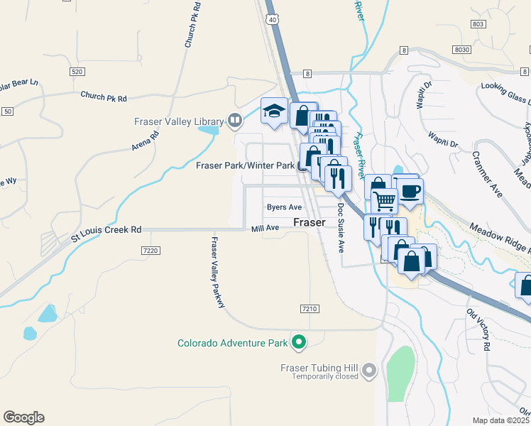 map of restaurants, bars, coffee shops, grocery stores, and more near 107 Norgren Rd in Fraser