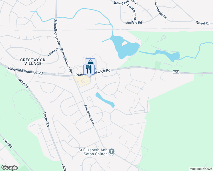 map of restaurants, bars, coffee shops, grocery stores, and more near 34 Crestwood Court in Manchester Township