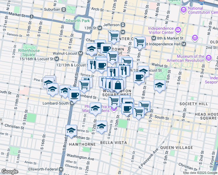 map of restaurants, bars, coffee shops, grocery stores, and more near in Philadelphia