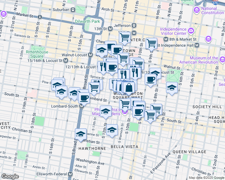 map of restaurants, bars, coffee shops, grocery stores, and more near in Philadelphia