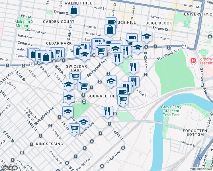 map of restaurants, bars, coffee shops, grocery stores, and more near in Philadelphia