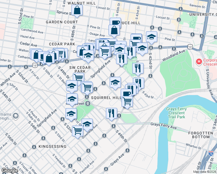 map of restaurants, bars, coffee shops, grocery stores, and more near in Philadelphia