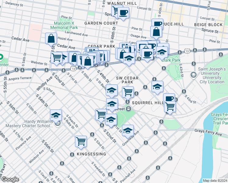 map of restaurants, bars, coffee shops, grocery stores, and more near in Philadelphia
