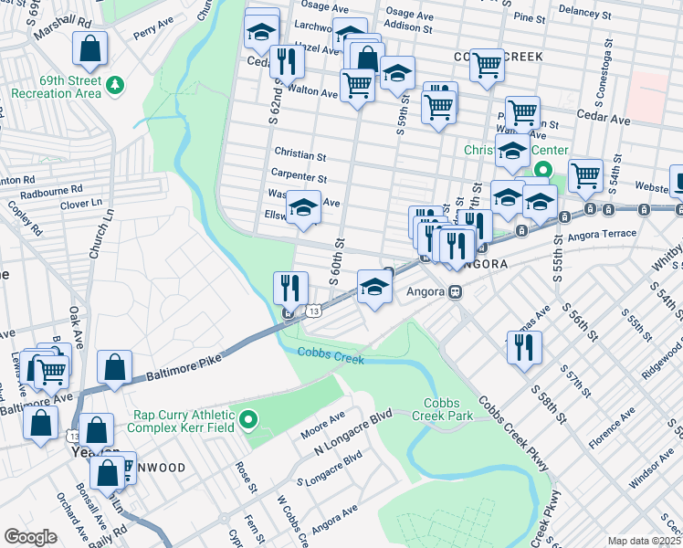 map of restaurants, bars, coffee shops, grocery stores, and more near in Philadelphia