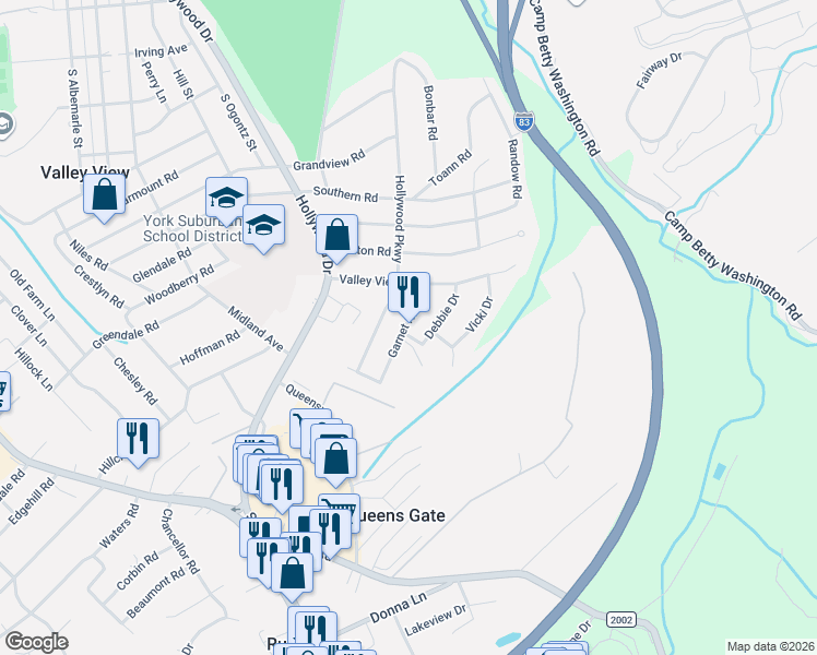 map of restaurants, bars, coffee shops, grocery stores, and more near 2010 Garnet Road in York