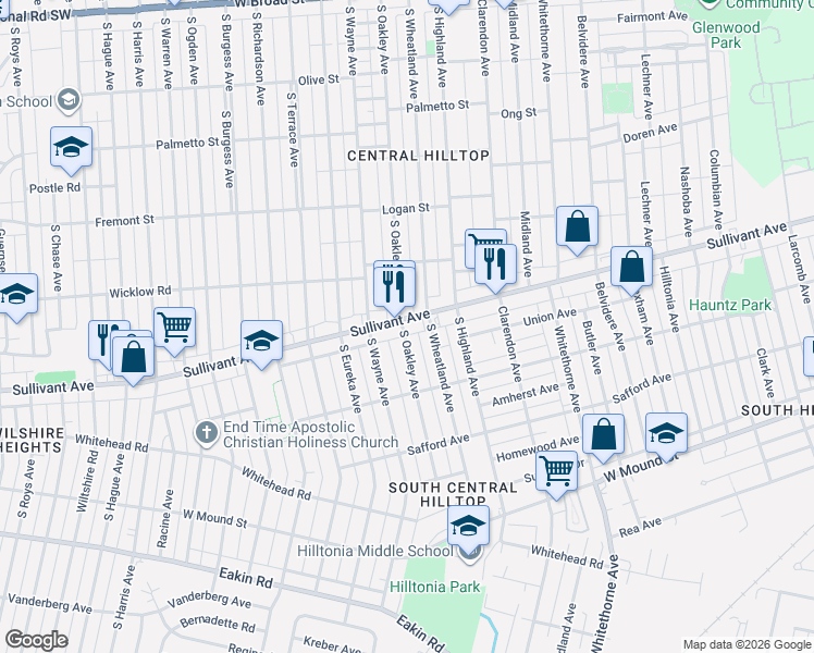 map of restaurants, bars, coffee shops, grocery stores, and more near in Columbus