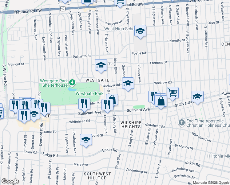 map of restaurants, bars, coffee shops, grocery stores, and more near 460 Binns Boulevard in Columbus