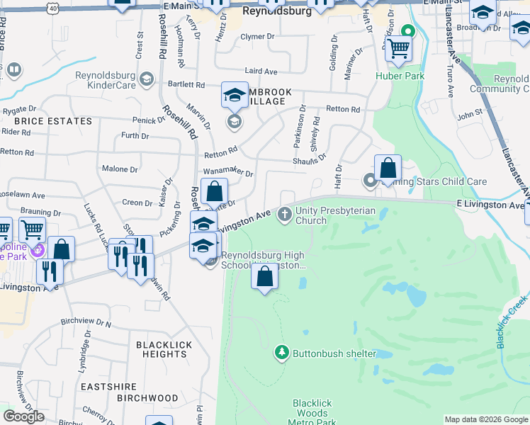 map of restaurants, bars, coffee shops, grocery stores, and more near 6805 East Livingston Avenue in Reynoldsburg
