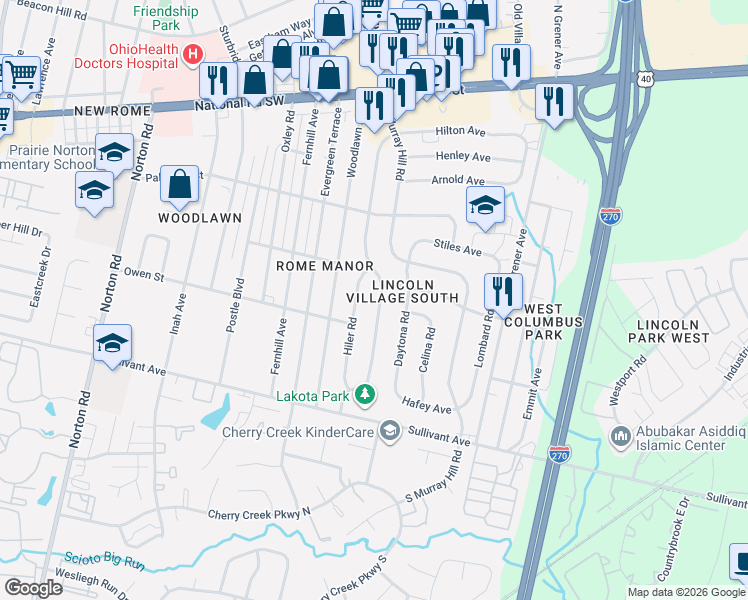 map of restaurants, bars, coffee shops, grocery stores, and more near 367 Redmond Road in Columbus
